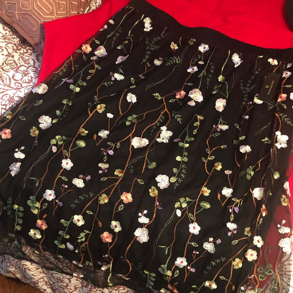 Black floral midi skirt